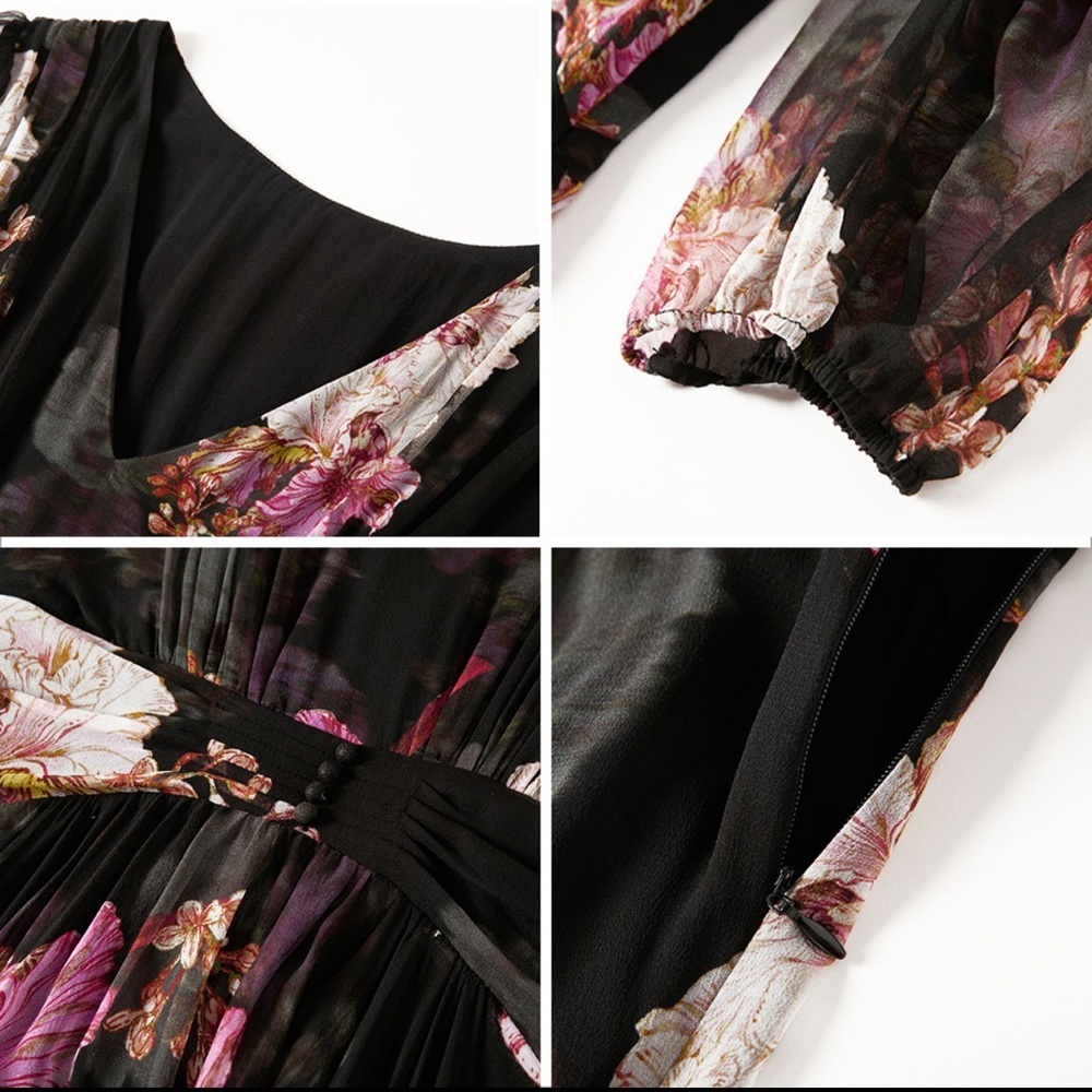 100% Silk Maxi Dress Floral Print For Beach honeymoon moon sz XL-2XL - Picture 7 of 9